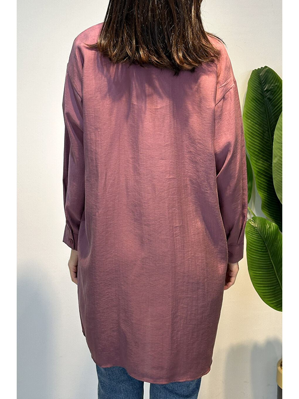 Nakış İşlemeli Oversize Gömlek Tunik 4471 Mürdüm-3