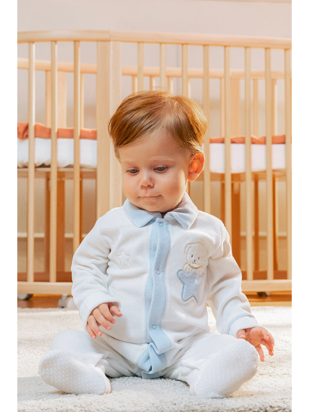 Mavi Erkek Bebek Kadife Tulum-1