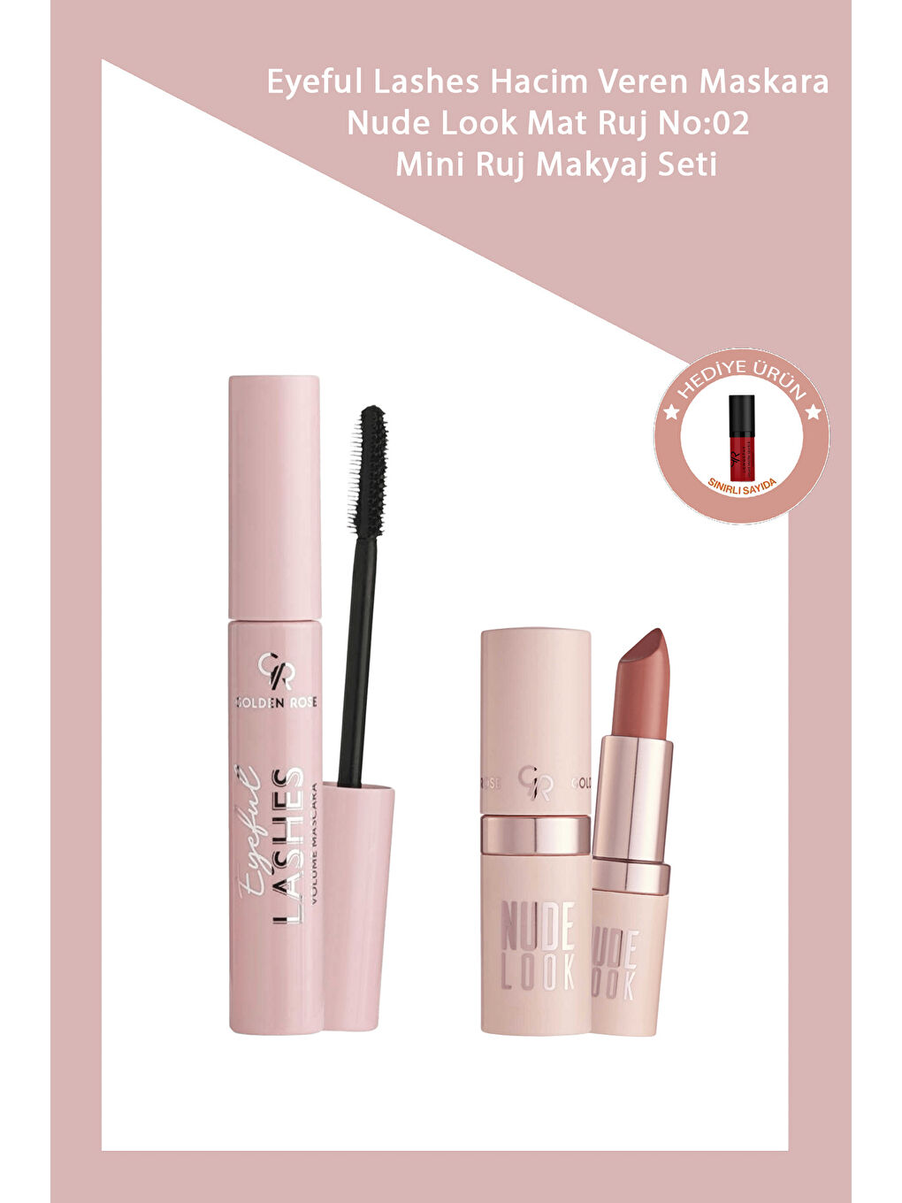 Eyeful Lashes Hacim Veren Maskara & Nude Look Mat Ruj No:02 + Mini Ruj Makyaj Seti