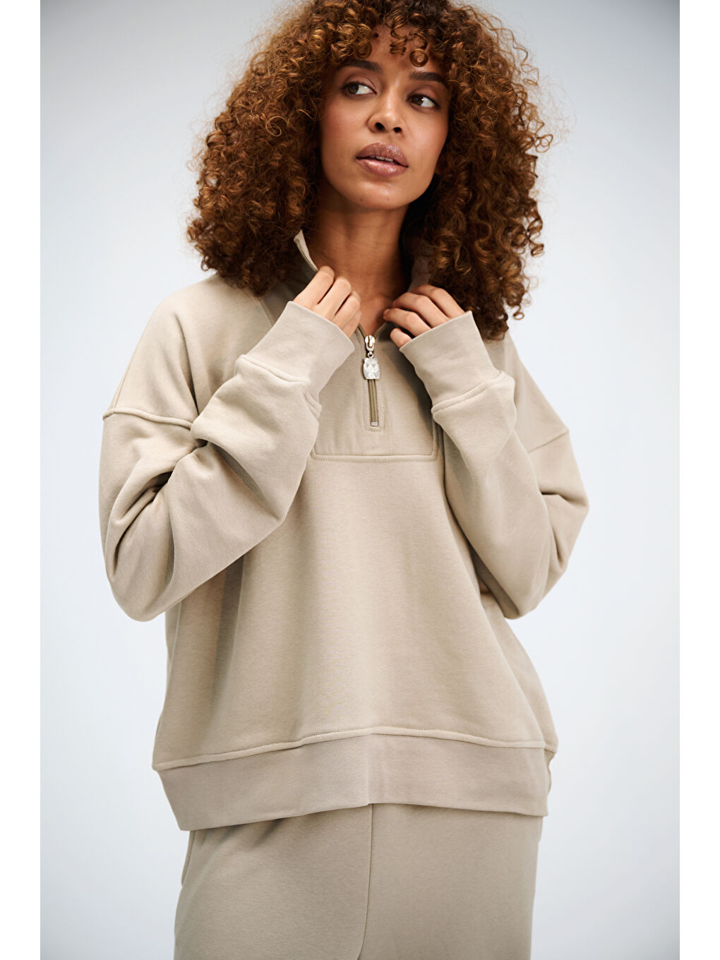 Bej Kadın Timeless Fermuarlı Vizon Sweatshirt