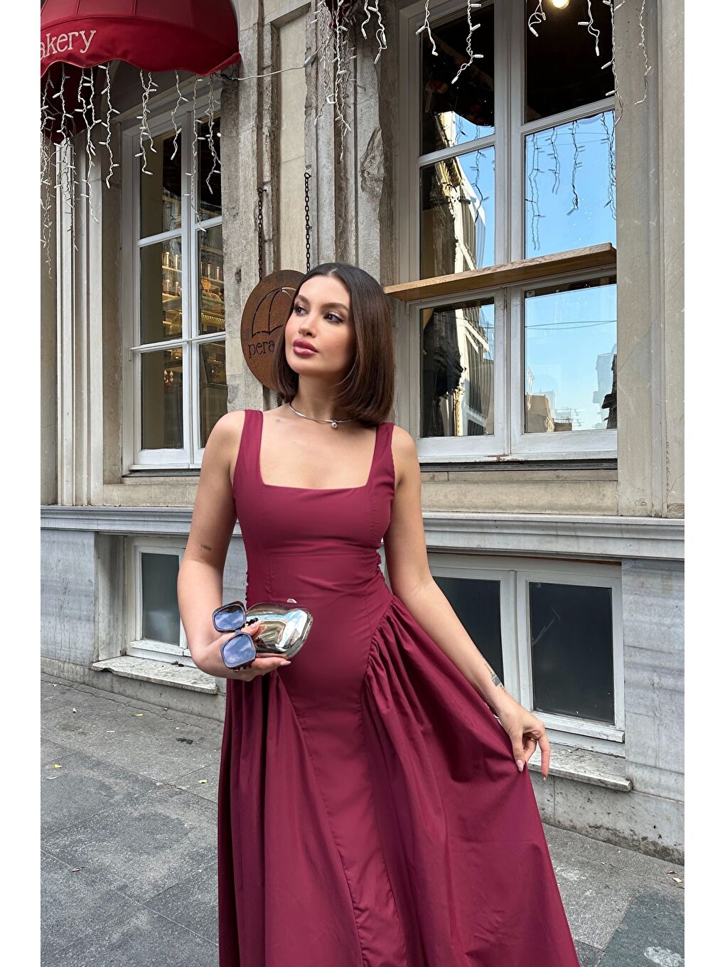 Kadın Bordo Sırt Dekolteli Elbise 1026-0042-2