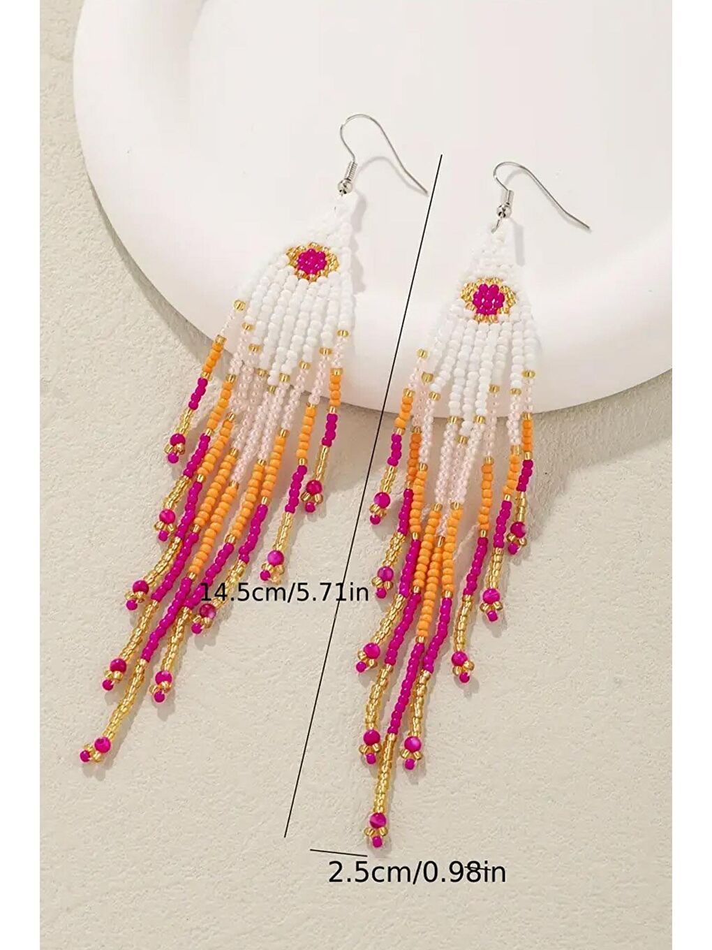 Pembe Bali Elyapımı Uzun Boncuk Bohem Tarz Küpe-4