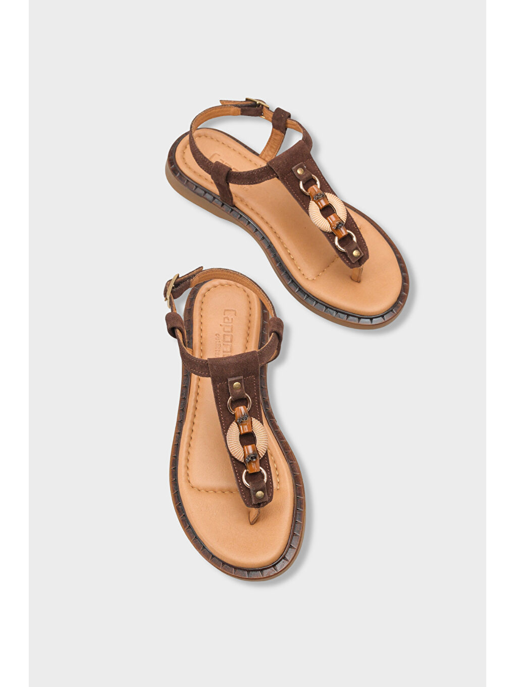 Kahverengi Mallorie Hakiki Deri Metal Tokalı Düz Topuklu Kadın Sandalet-5