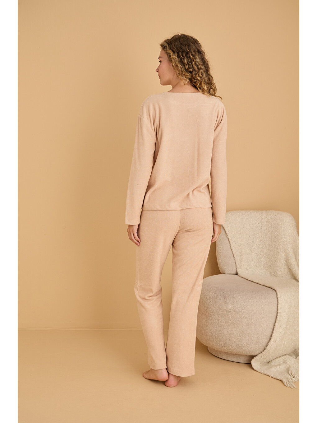 Pembe Somon Nakışlı Havlu Kumaş Örme Pijama Takım25226006-1