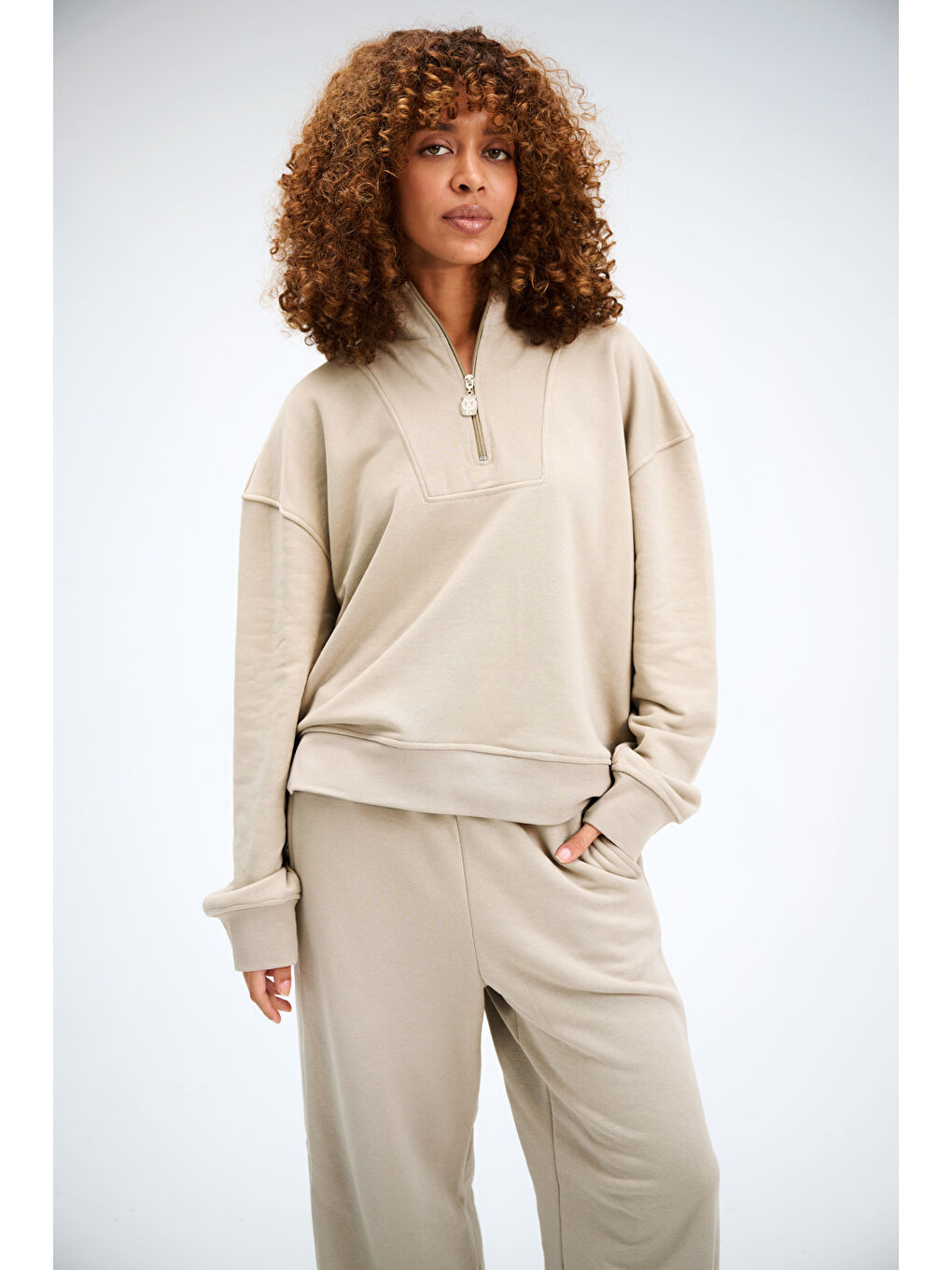 Bej Kadın Timeless Fermuarlı Vizon Sweatshirt-1