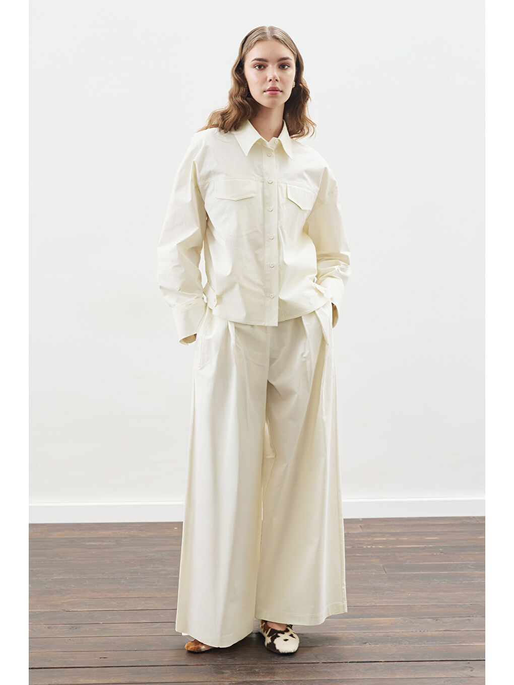 Dikiş Detaylı Bomber Gömlek Ekru-2