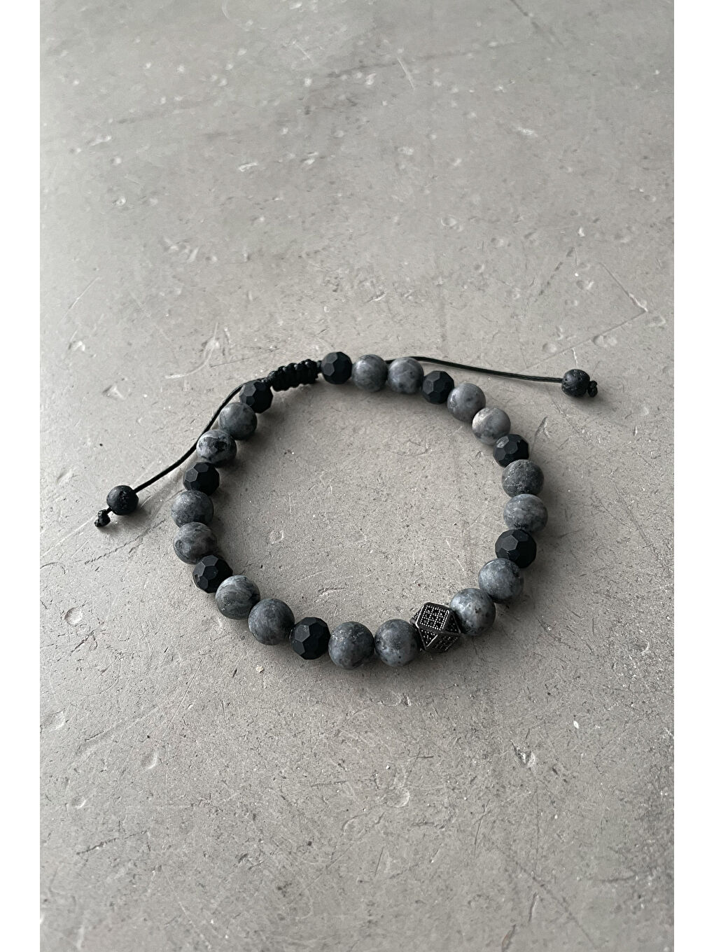 Gri Unisex Doğal Taş Ayarlanabilir Bileklik
