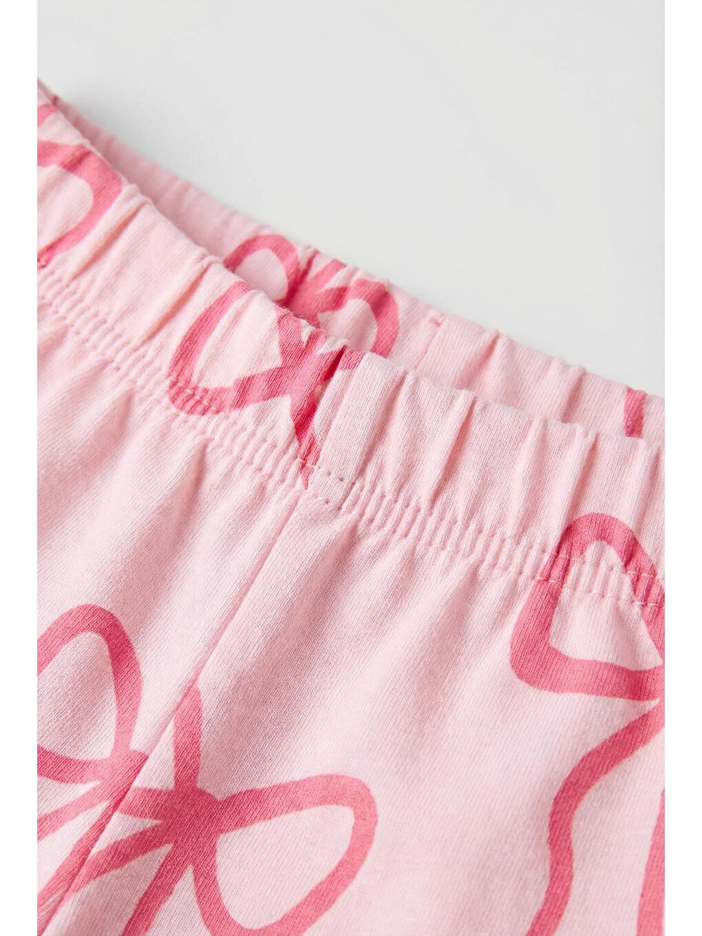 Kız Çocuk Pamuklu Pembe Fiyonk Desenli T-Shirt Şort Takım-5