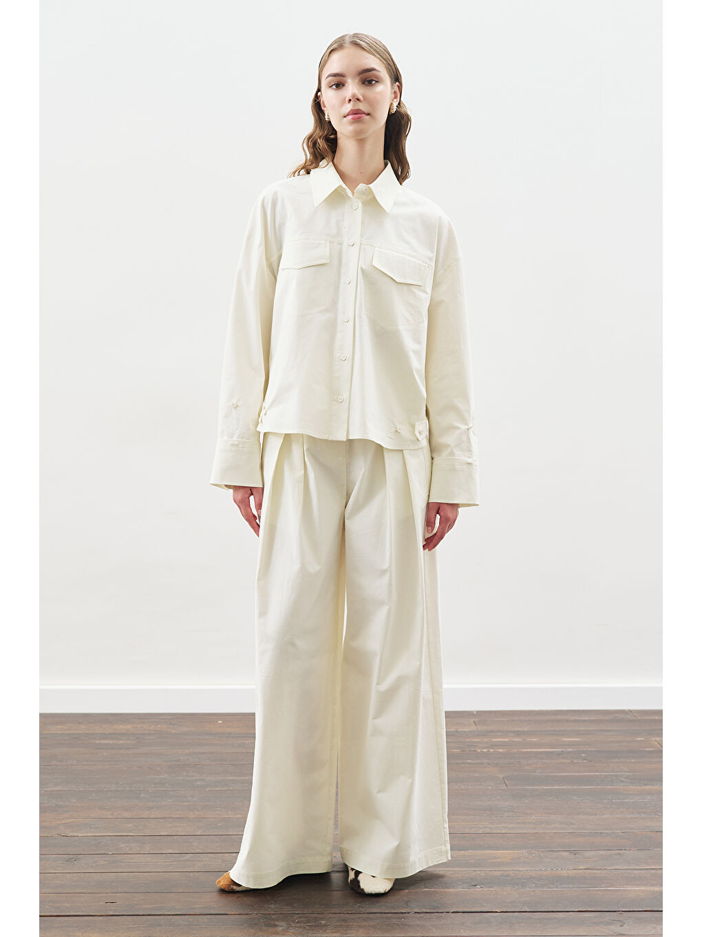 Dikiş Detaylı Bomber Gömlek Ekru-4