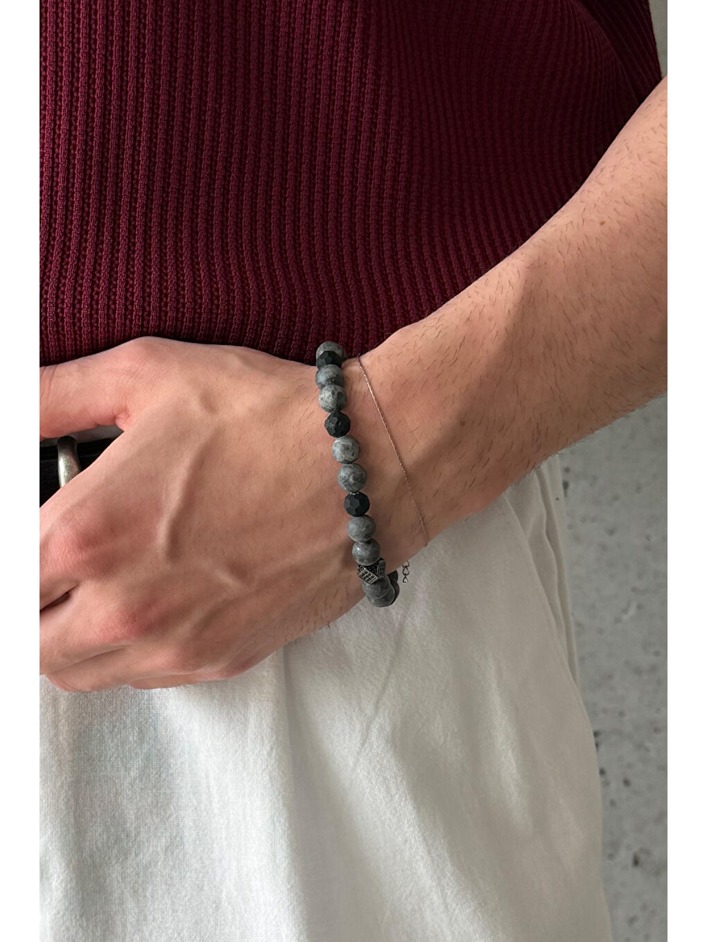 Gri Unisex Doğal Taş Ayarlanabilir Bileklik-2