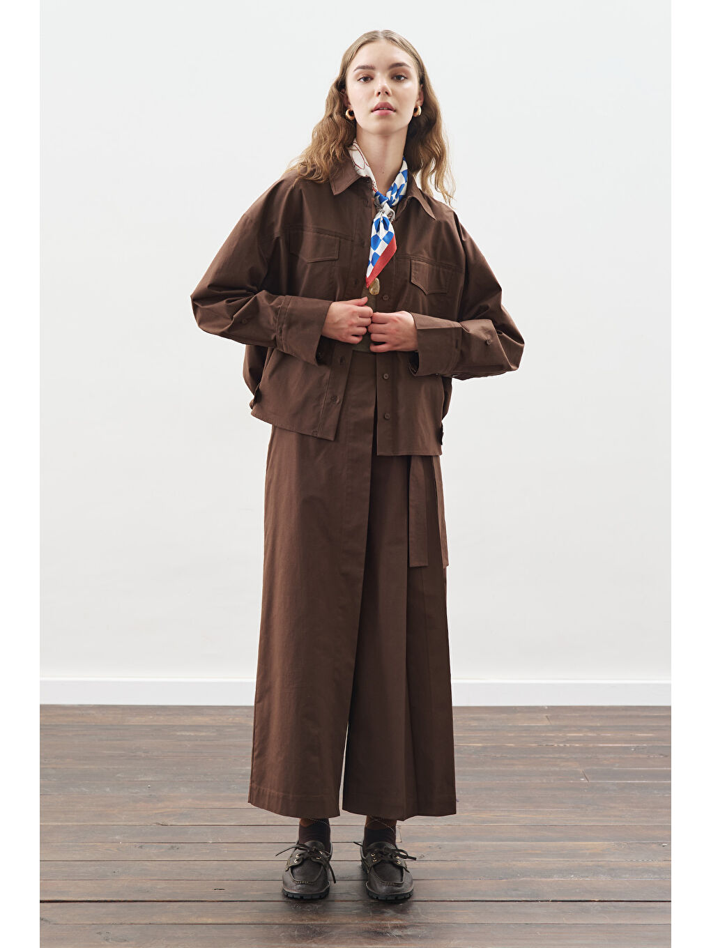 Dikiş Detaylı Bomber Gömlek Kahverengi-1