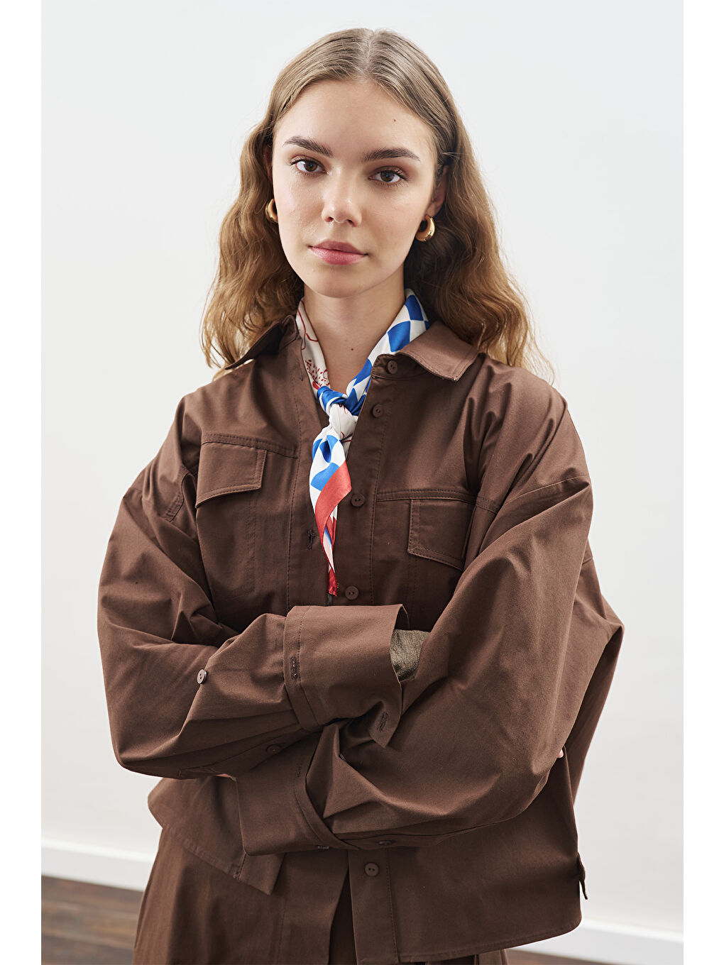 Dikiş Detaylı Bomber Gömlek Kahverengi-2