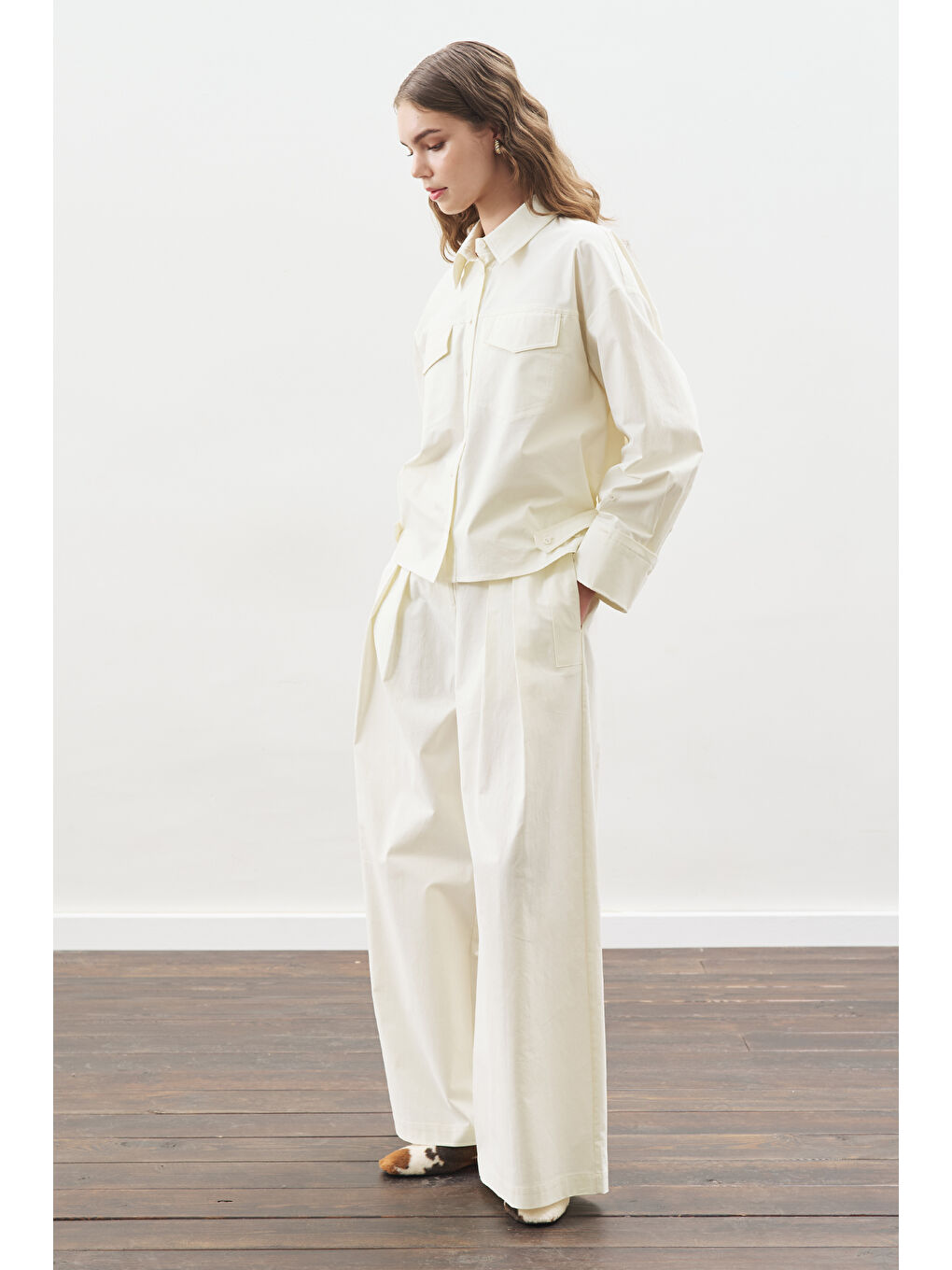 Dikiş Detaylı Bomber Gömlek Ekru-5