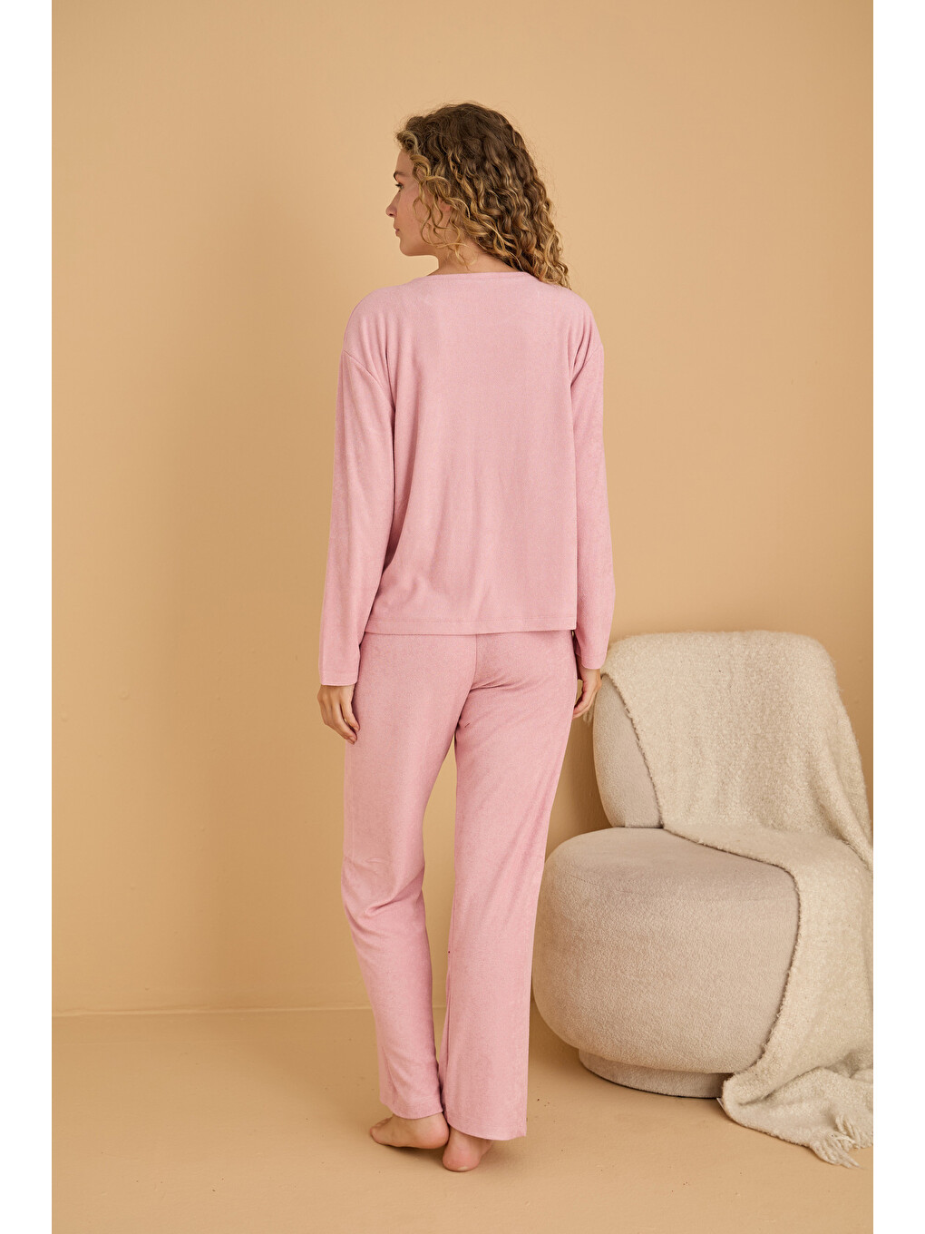 Pembe Nakışlı Havlu Kumaş Örme Pijama Takım25226006-2