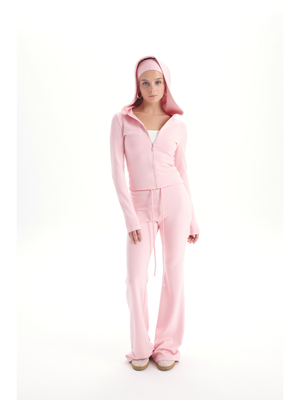 Miyon Bandana Detay Pembe Kapüşonlu Takım-1