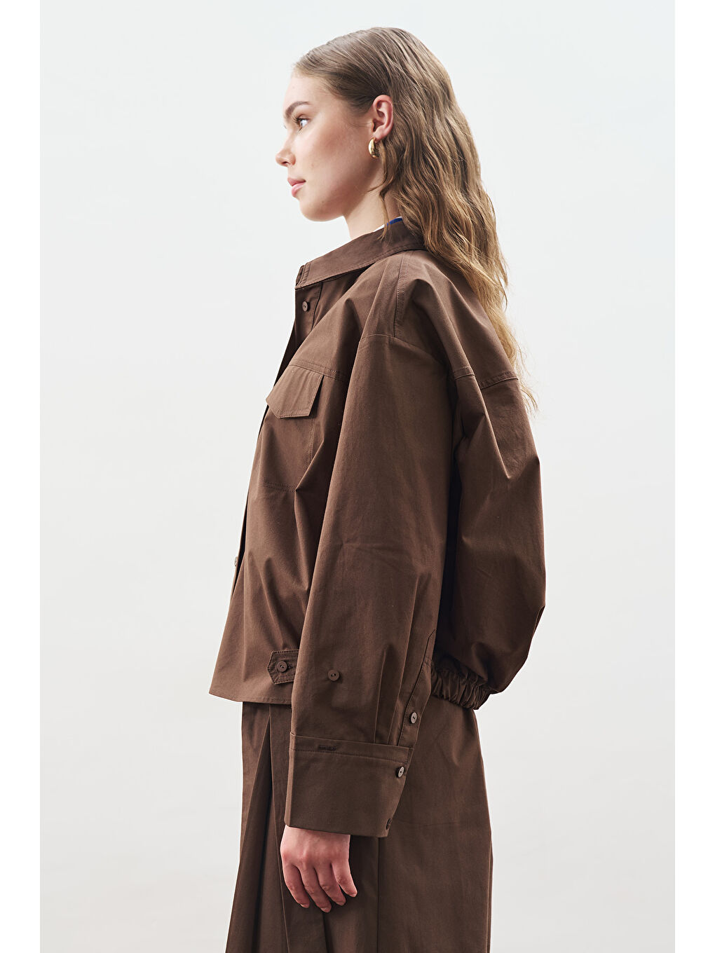 Dikiş Detaylı Bomber Gömlek Kahverengi-4