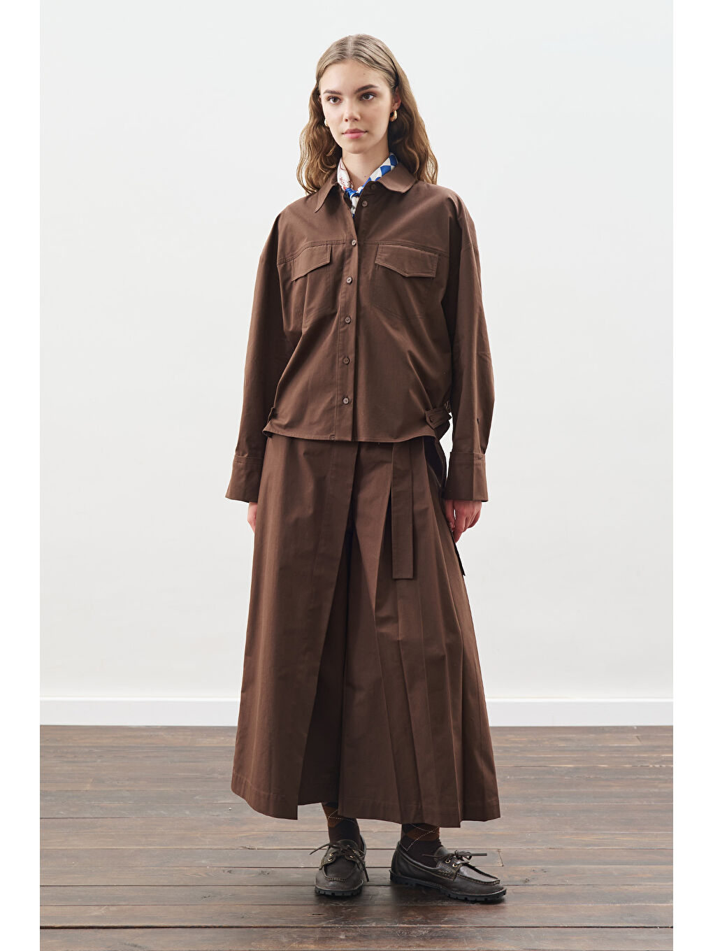 Dikiş Detaylı Bomber Gömlek Kahverengi-5