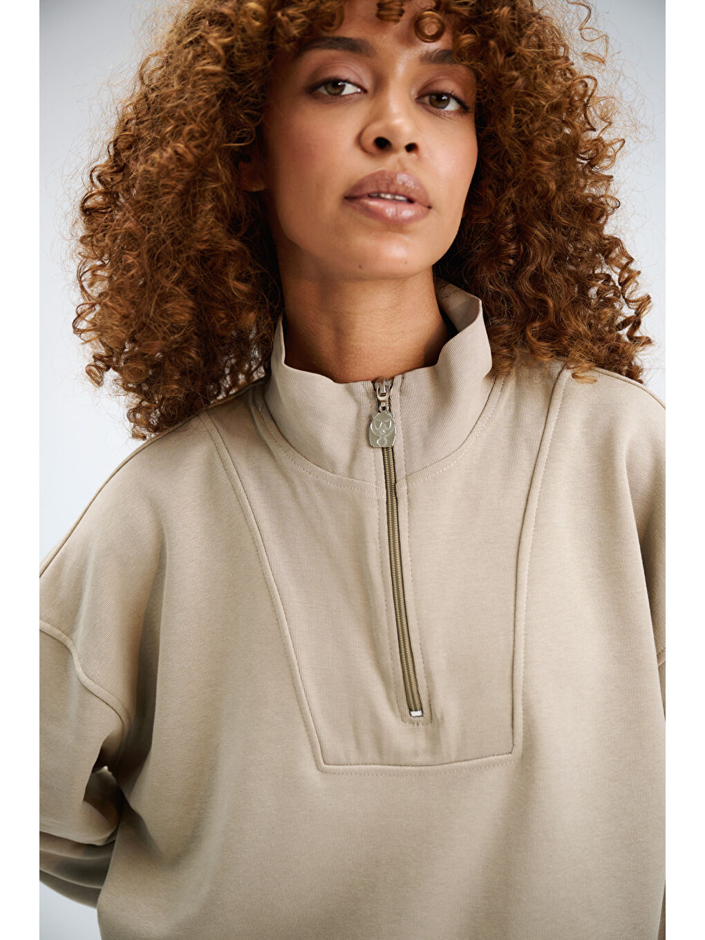 Bej Kadın Timeless Fermuarlı Vizon Sweatshirt-2