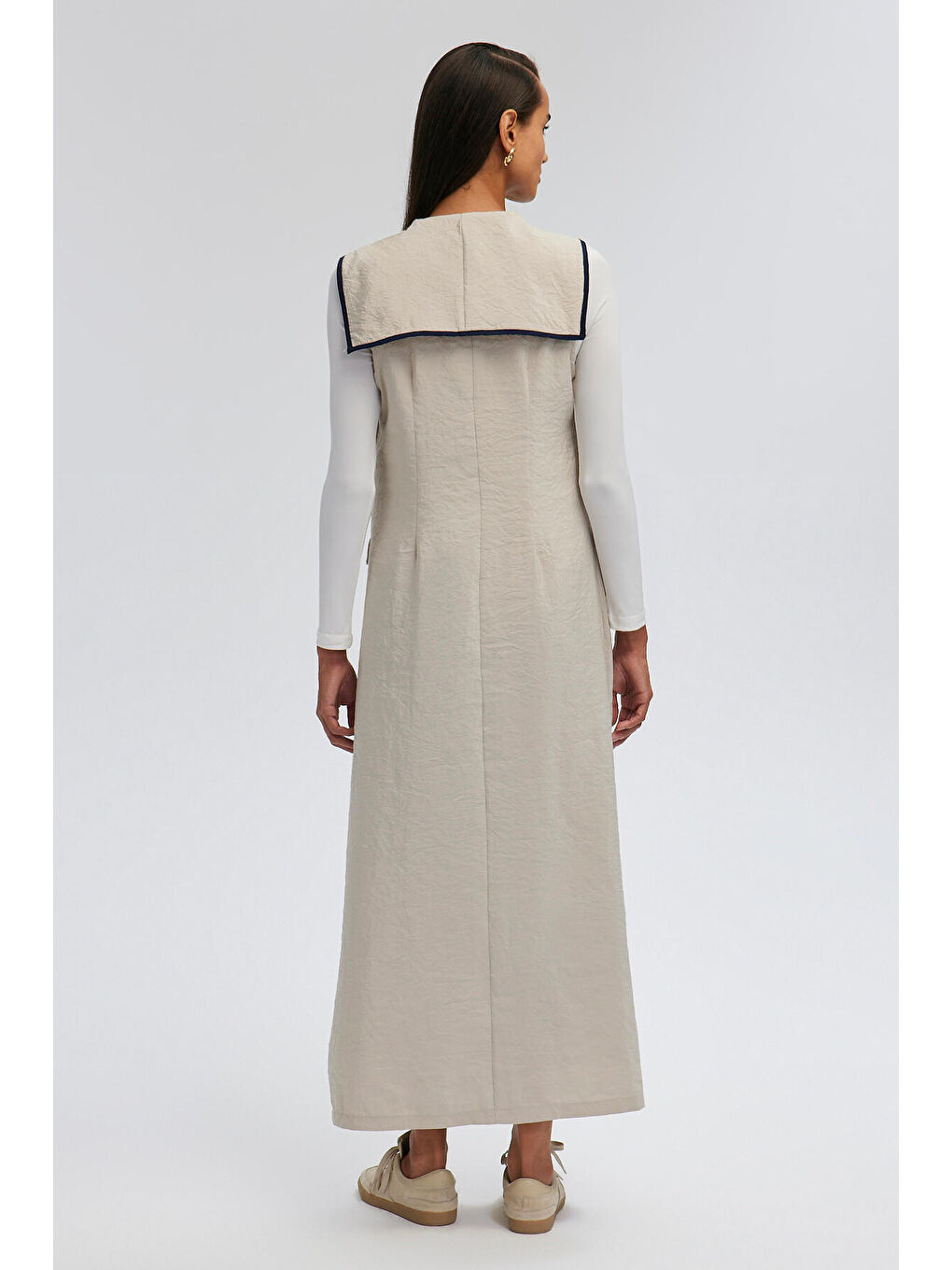 Bej Kruvaze Kolsuz Elbise-3