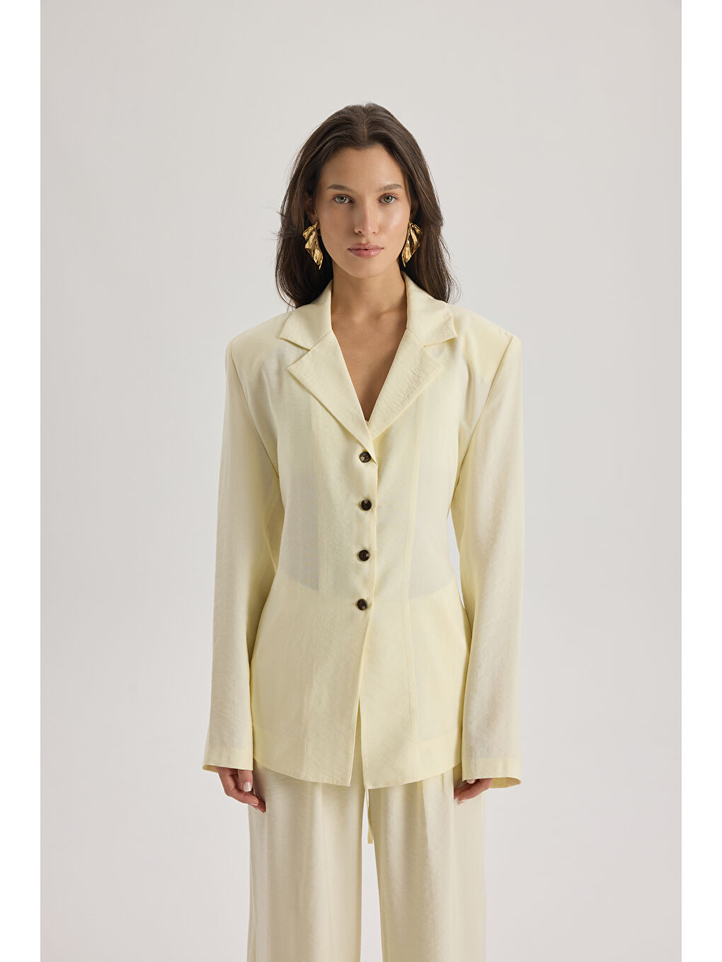 Breeze Bağlamalı Sarı Ceket Pantolon Takım-2