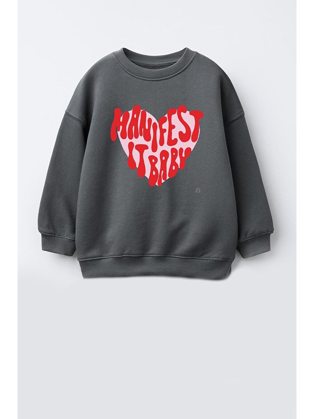Antrasit Kız Çocuk 3 İplik Kumaş Baskılı Pamuklu Sweatshirt