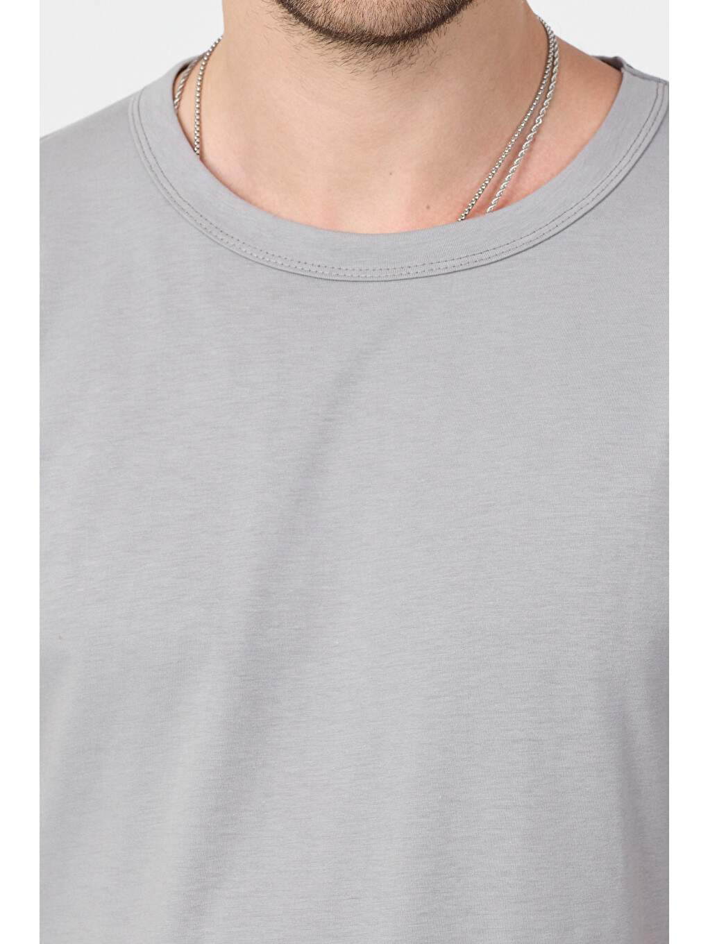 Erkek Gri Normal Kalıp Rahat Basic T-shirt-3