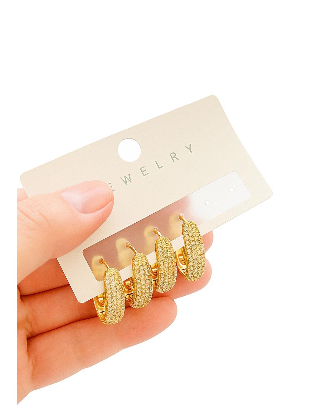 Sarı VIP Gold Kaplama Gömme Taşlı Küpe Seti 4 Adet-2