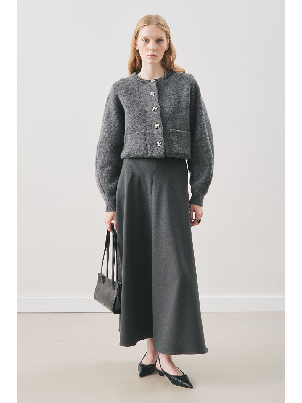 Düğme Detaylı Hırka Antrasit-1