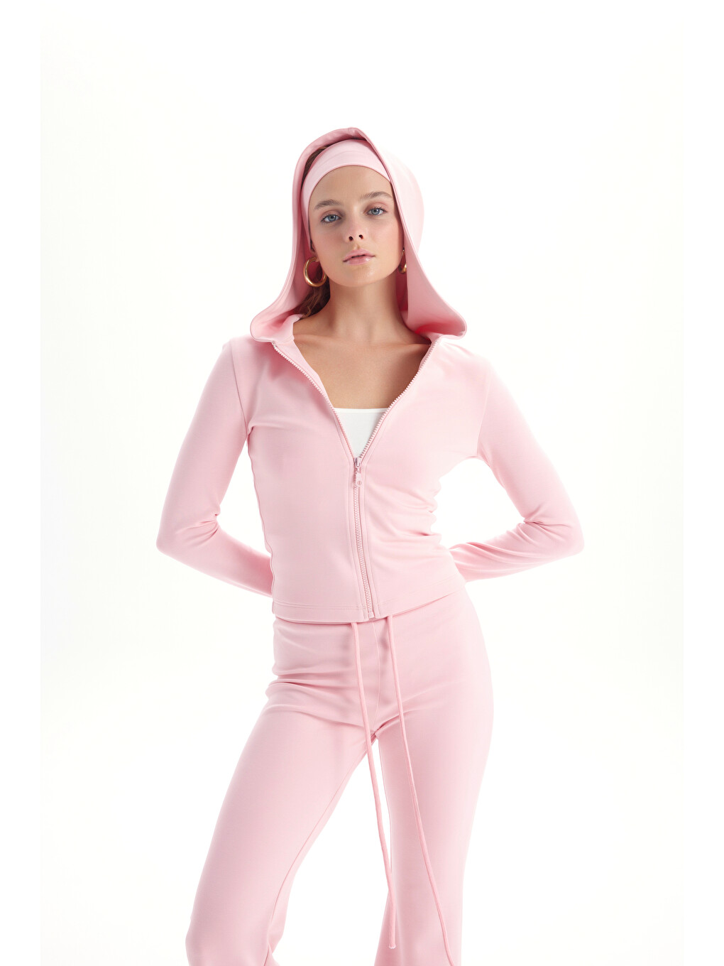 Miyon Bandana Detay Pembe Kapüşonlu Takım-3