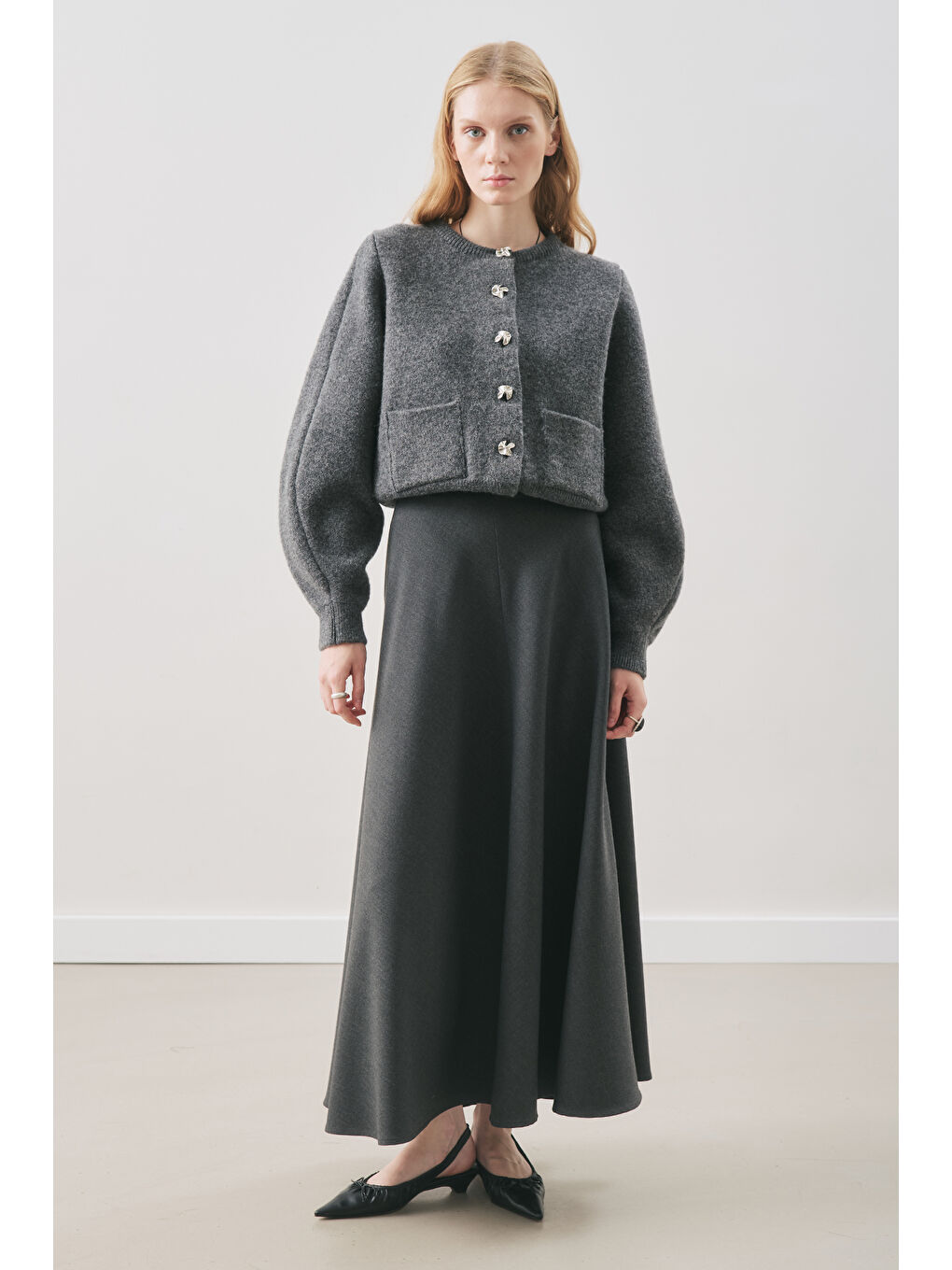 Düğme Detaylı Hırka Antrasit-2