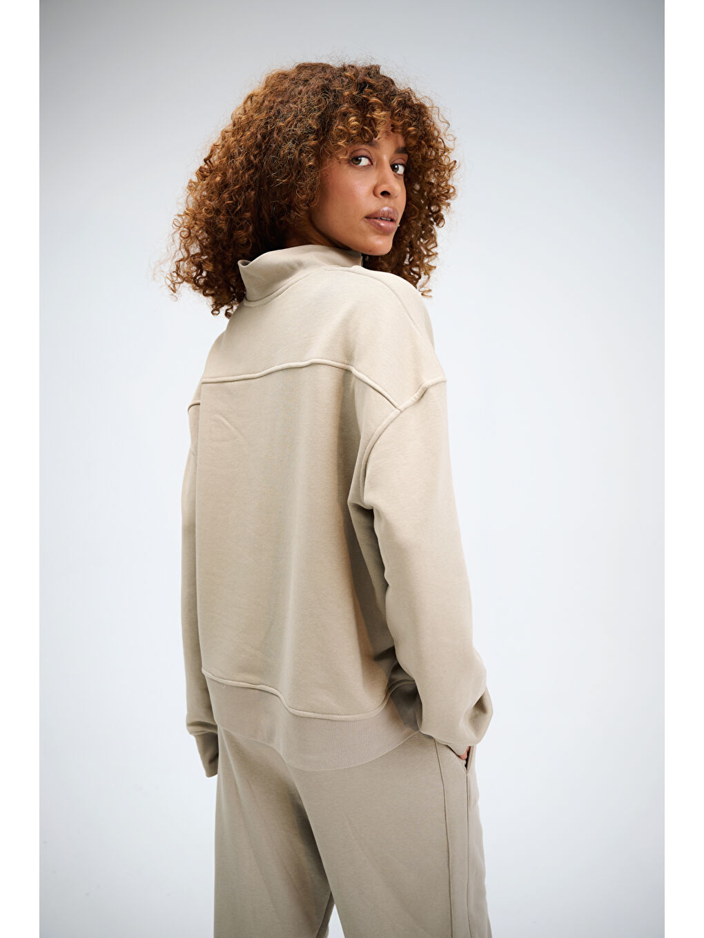 Bej Kadın Timeless Fermuarlı Vizon Sweatshirt-4