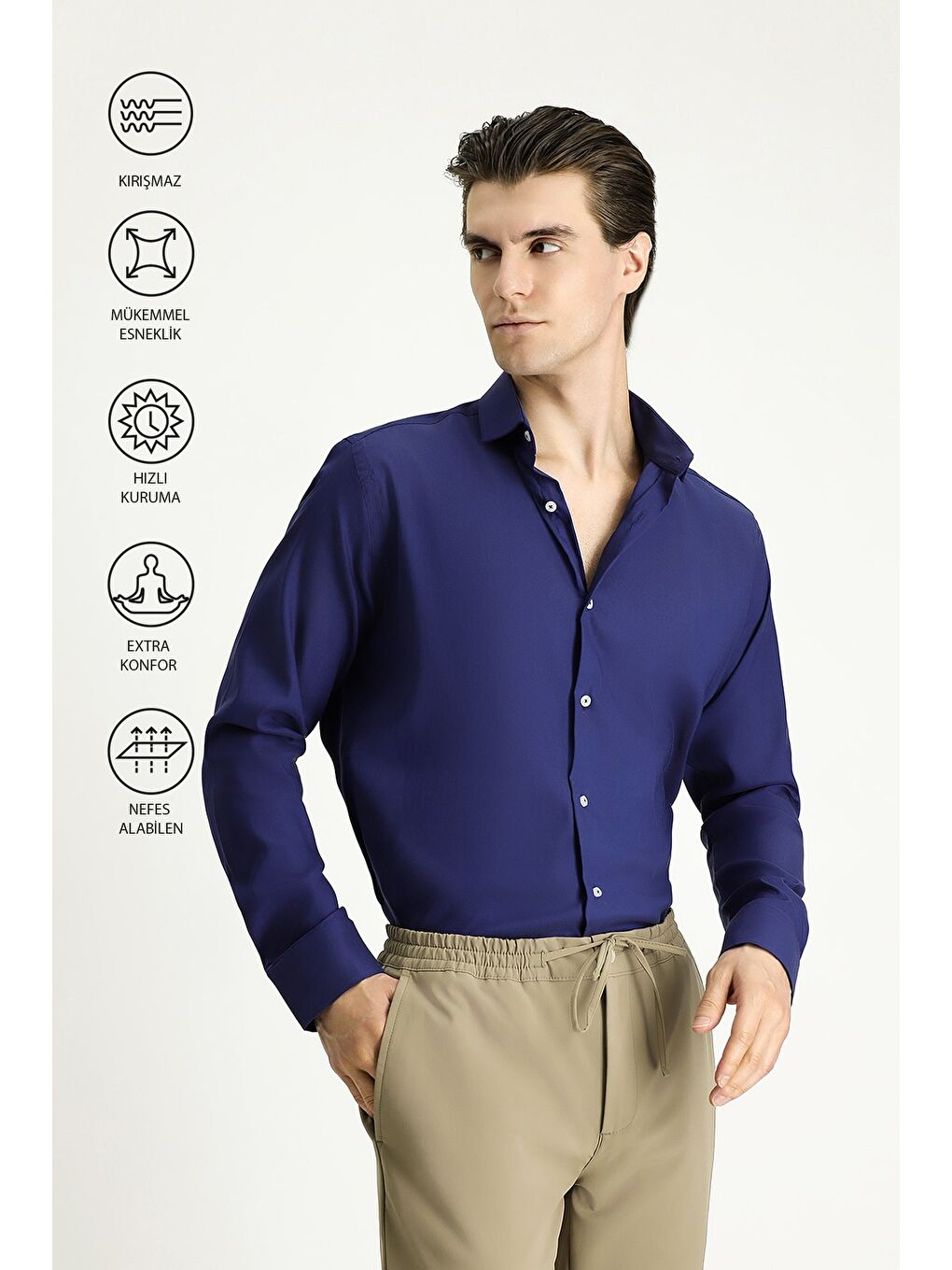 Lacivert Techno-Line Uzun Kol Slim Fit Dar Kesim Klasik Gömlek