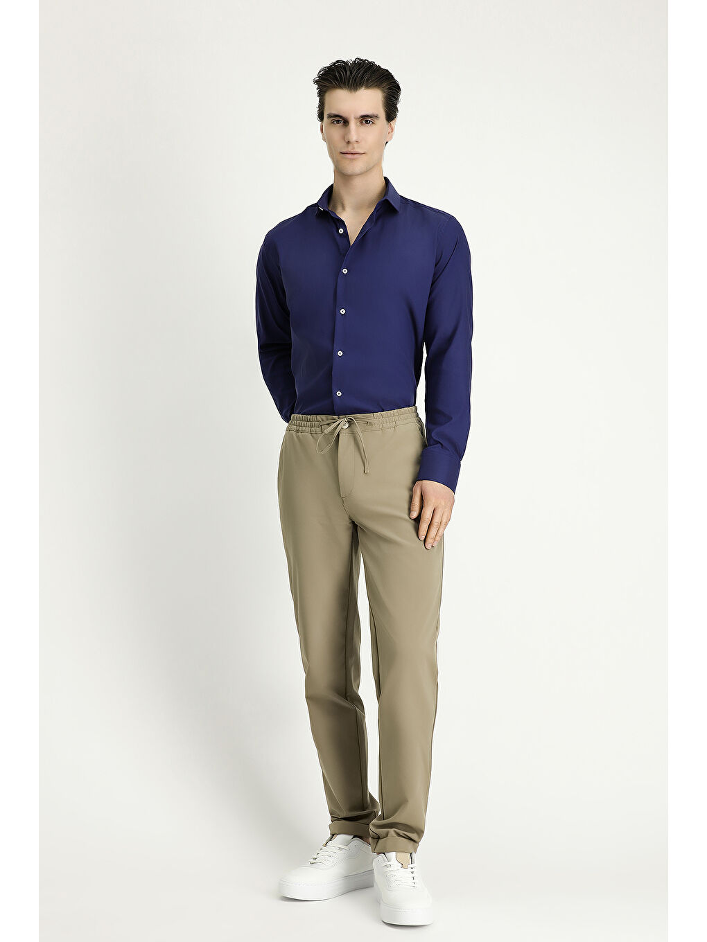 Lacivert Techno-Line Uzun Kol Slim Fit Dar Kesim Klasik Gömlek-1