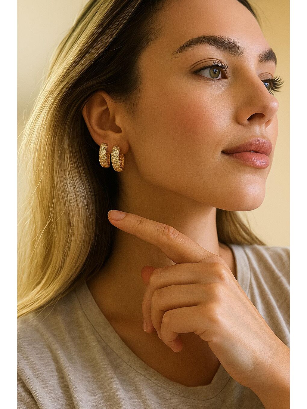 Sarı VIP Gold Kaplama Gömme Taşlı Küpe Seti 4 Adet-9