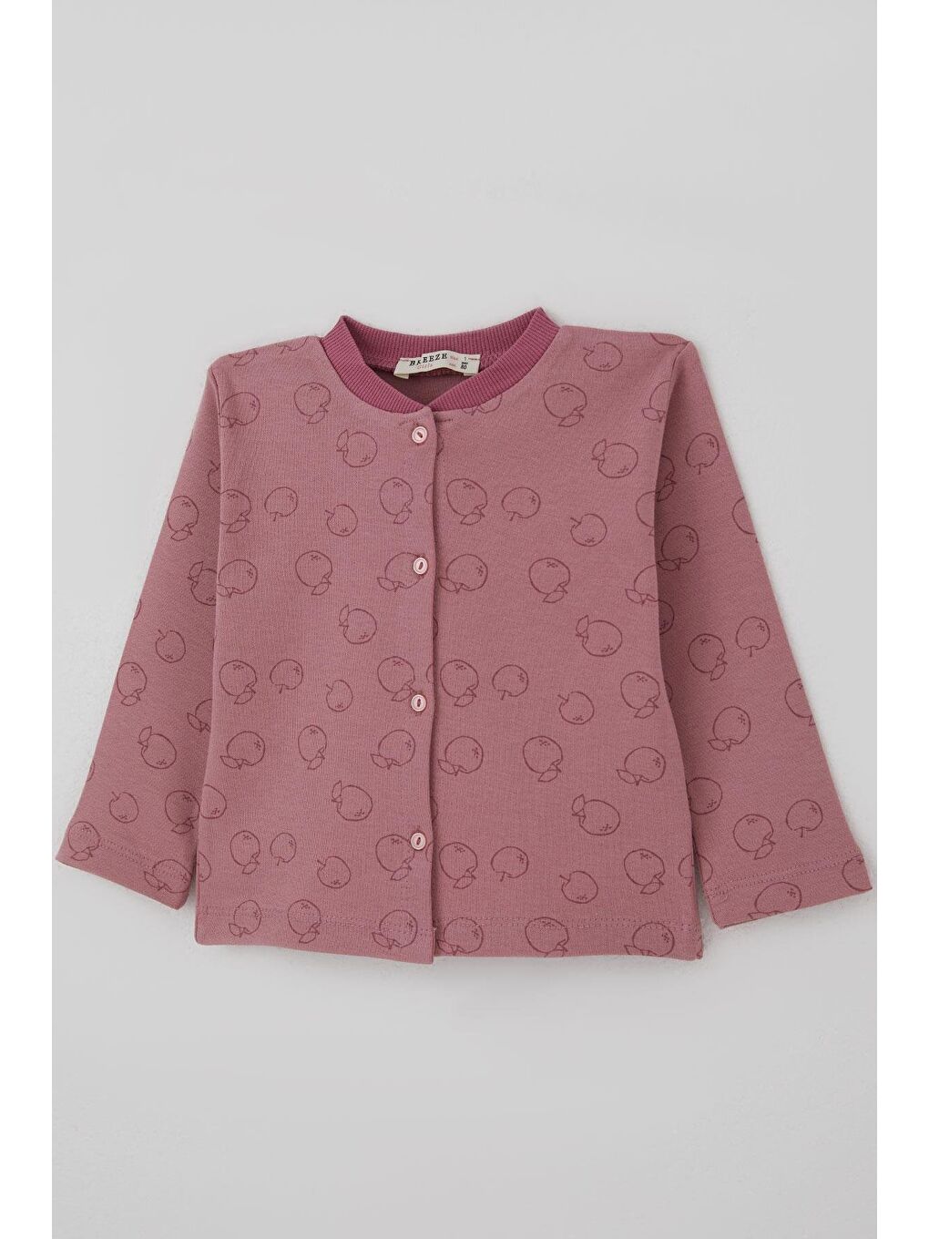 Pembe Kız Bebek Pijama Takımı Önden Düğmeli Elma Desenli Gülkurusu (4 Ay-1 Yaş)-5