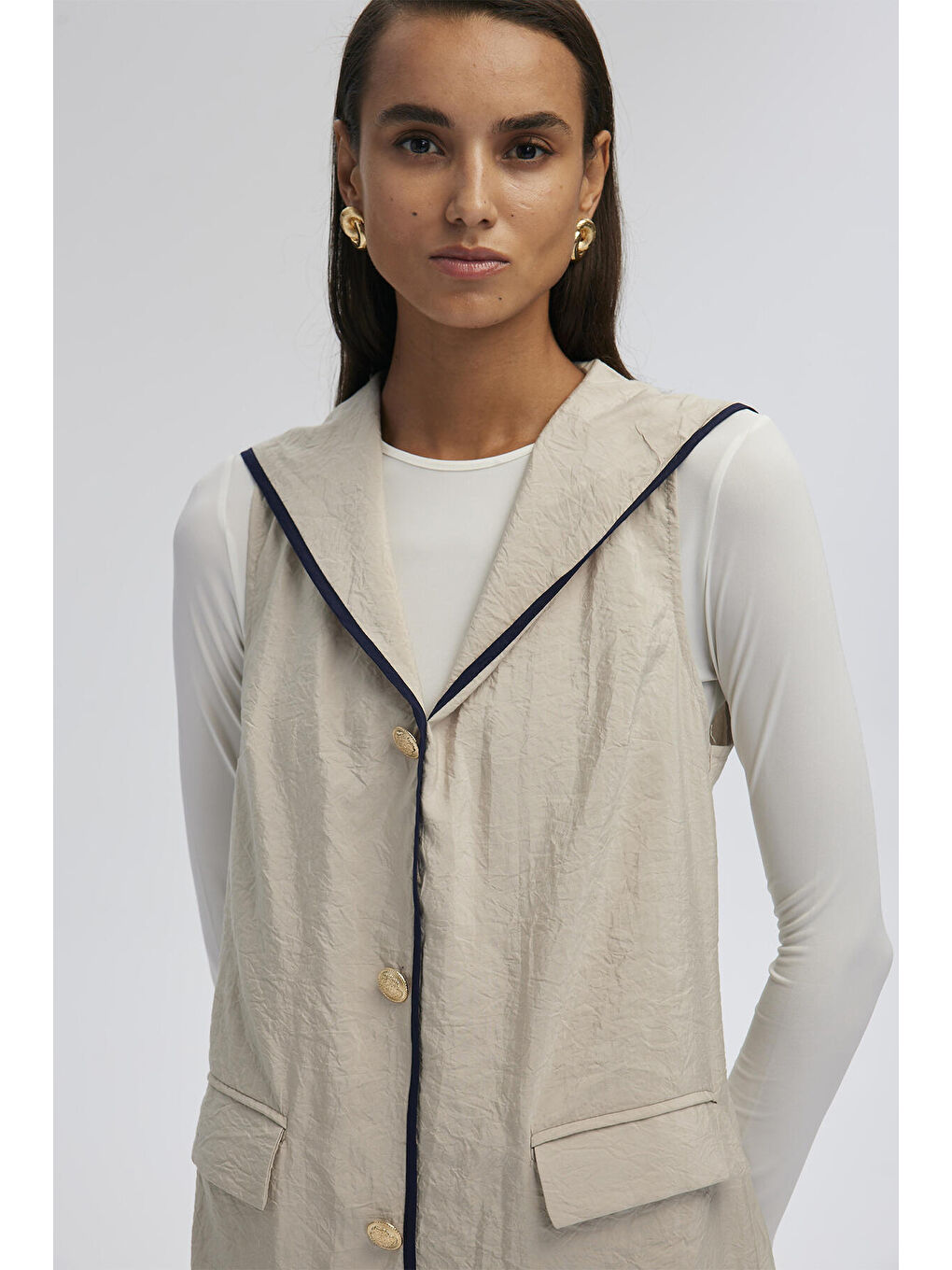 Bej Kruvaze Kolsuz Elbise-4