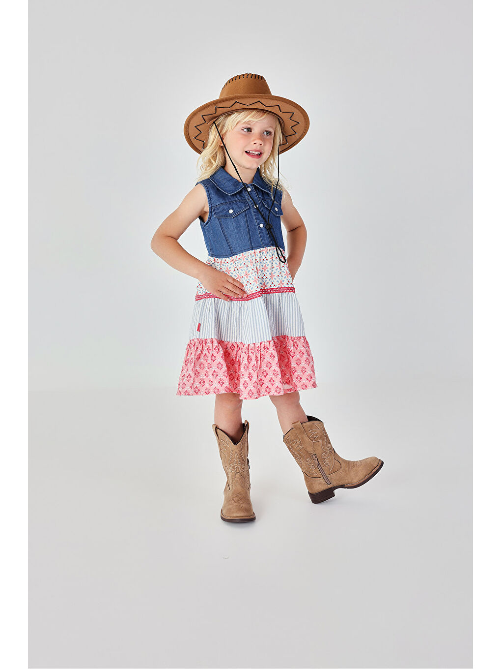 Karışık Çiçek Nakışlı Elbise 2-6 Yaş Çok Renkli-1