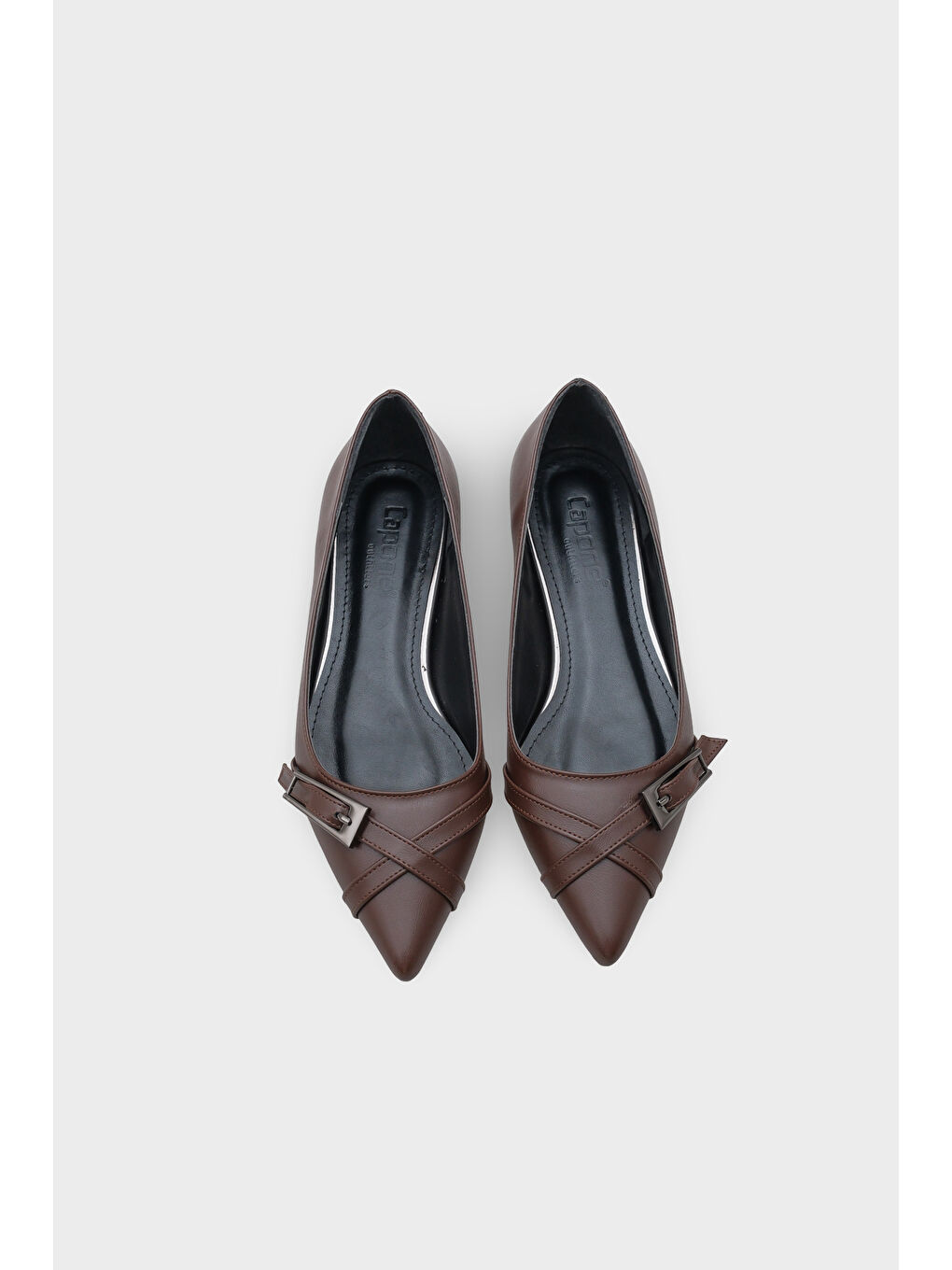 Kahverengi Karry Sivri Burunlu Kısa Topuklu Metal Aksesuarlı Kadın Babet-5