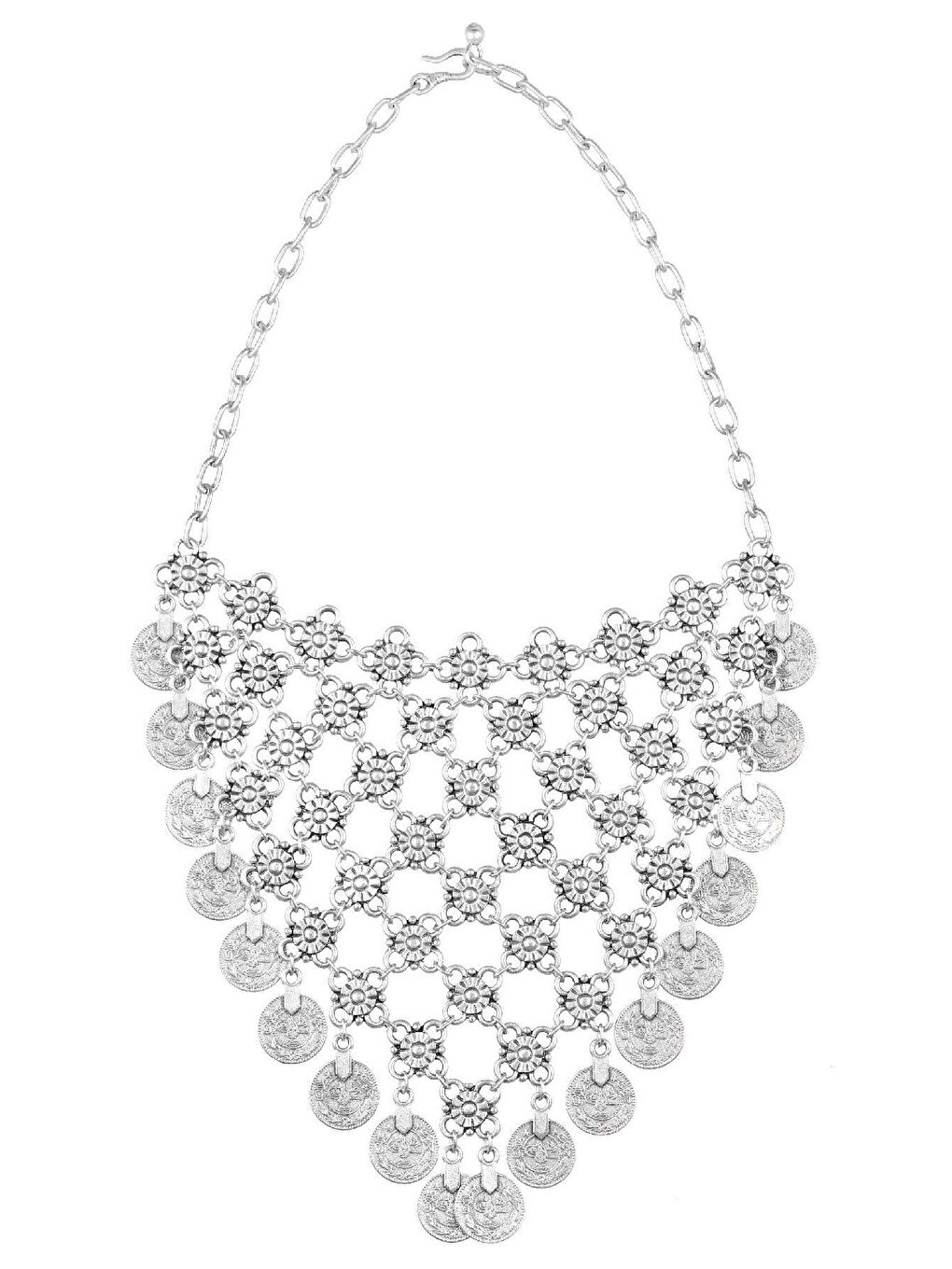 Gri Kadın Antik Gümüş Kaplama Tuğralı Örgü Kolye