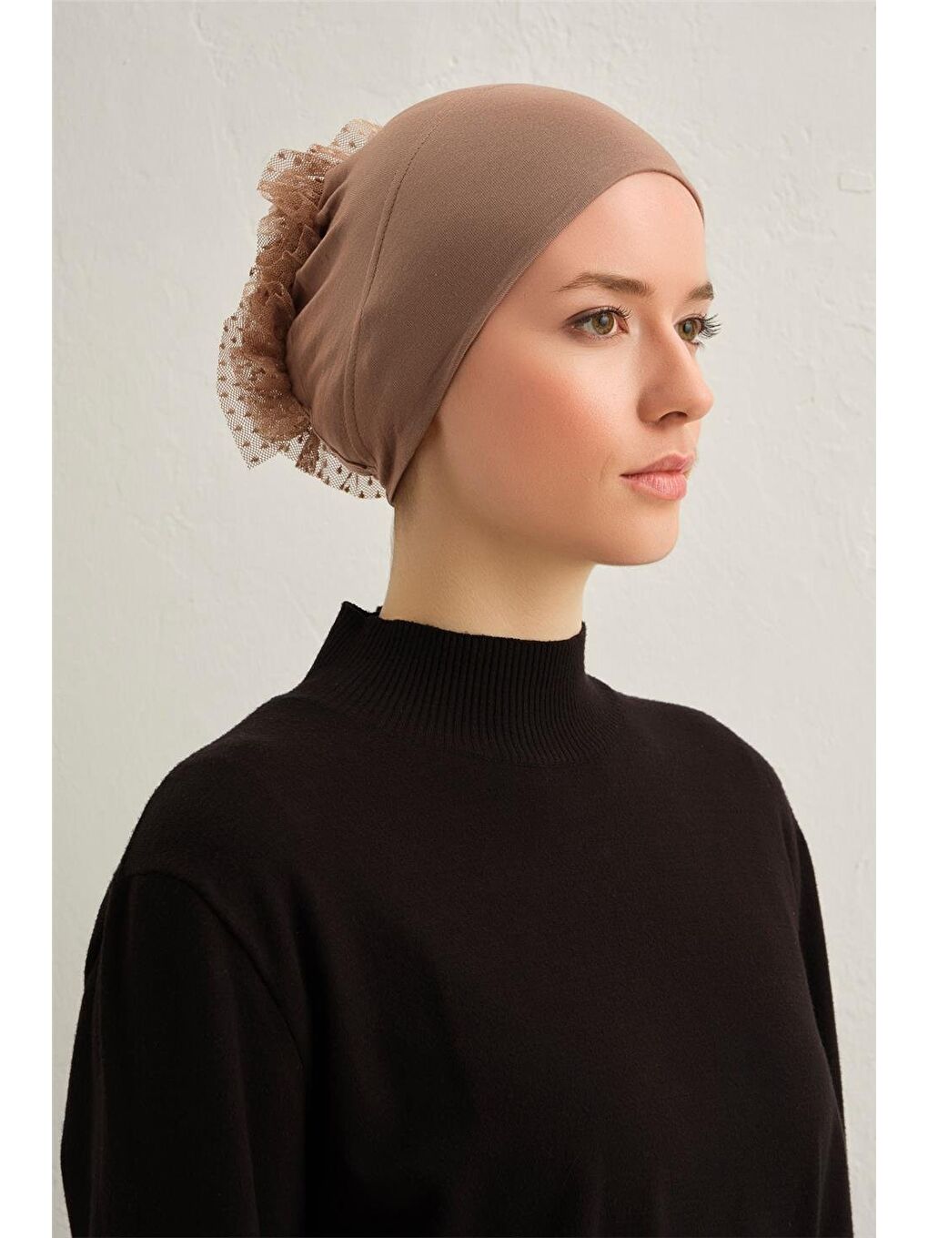 Bej Topuzlu Geçme Bone Koyu Vizon-1