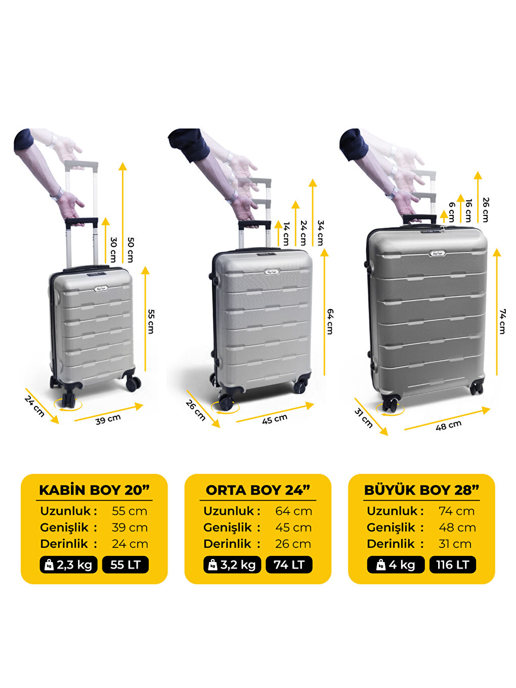 Gri Moods Up 3'lü Valiz Seti, TSA Kilitli, ABS Gövde, Gümüş-2