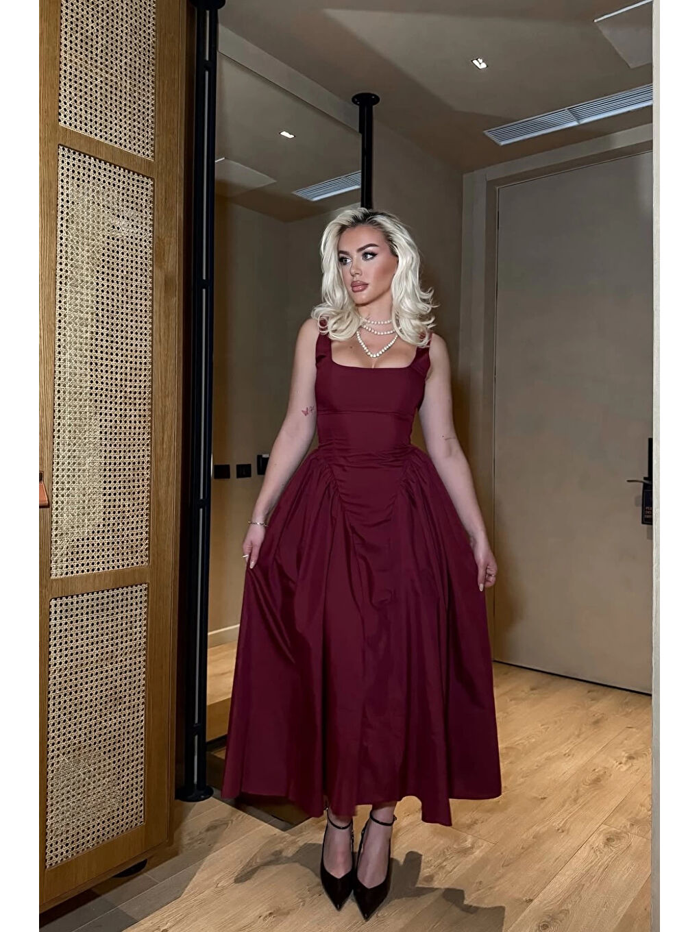 Kadın Bordo Sırt Dekolteli Elbise 1026-0042-6