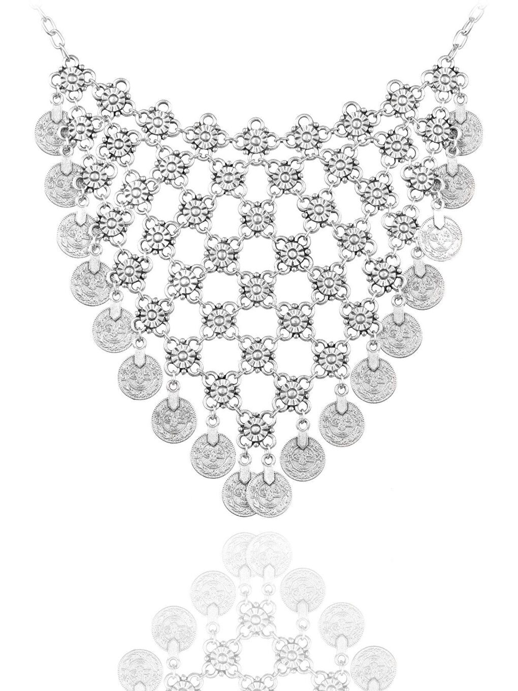 Gri Kadın Antik Gümüş Kaplama Tuğralı Örgü Kolye-1