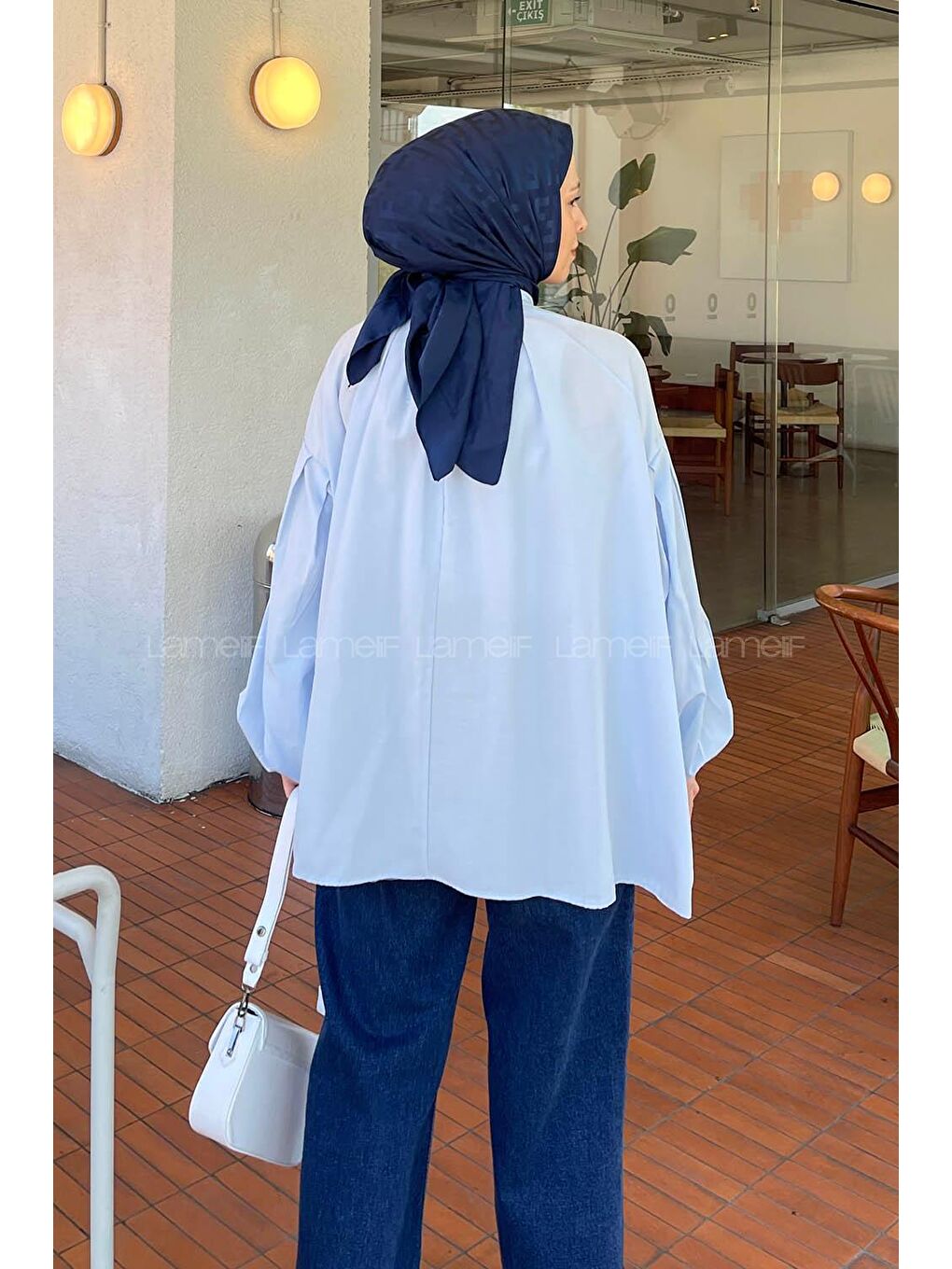 Yaka Fular Detaylı Gömlek Bebe Mavisi-3