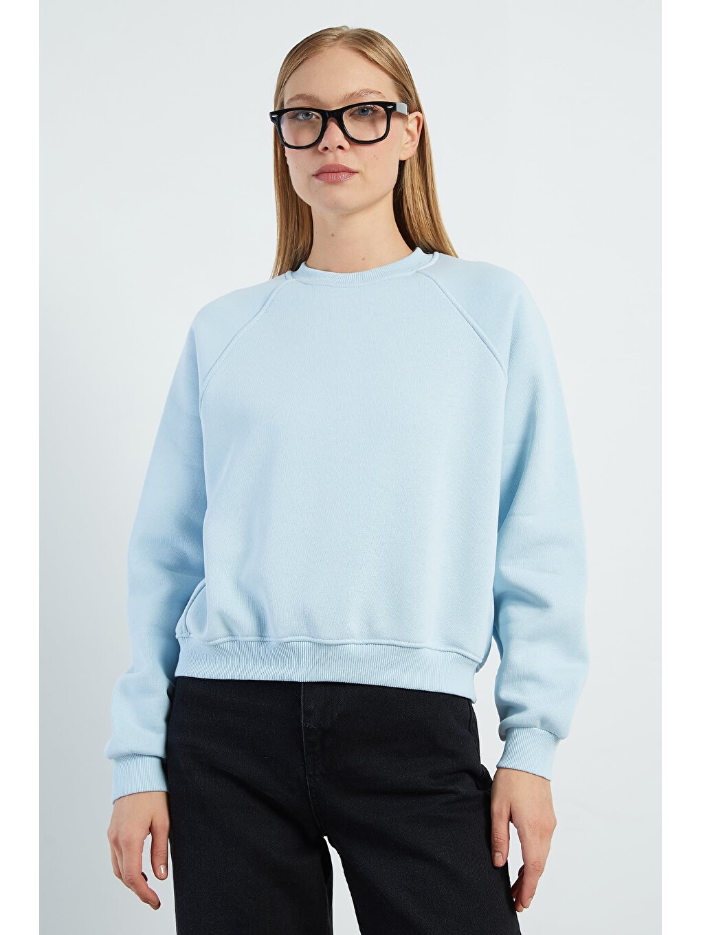 Mavi 3 İplik Basic Bisiklet Yaka Oversize Sweatshirt-1