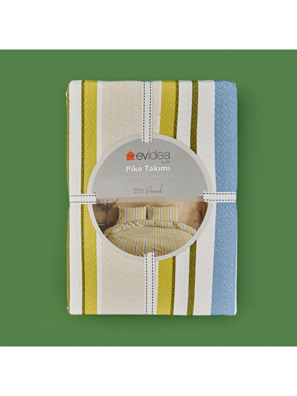 Evidea Soft Verano Çift Kişilik Pike Takımı - Bej / Yeşil - 2