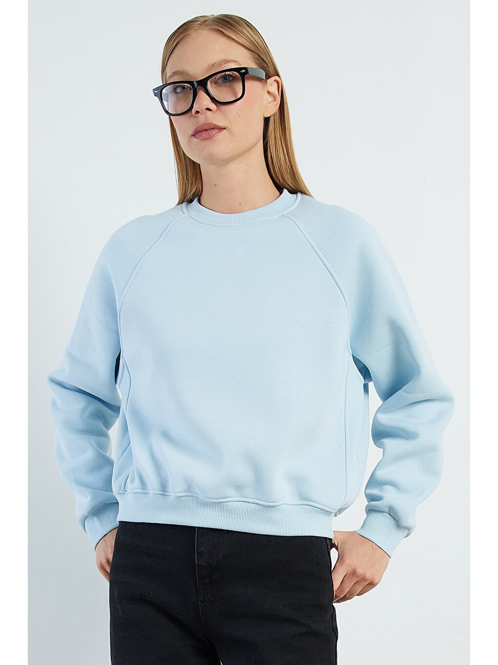 Mavi 3 İplik Basic Bisiklet Yaka Oversize Sweatshirt-2