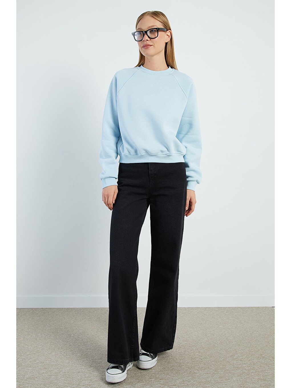 Mavi 3 İplik Basic Bisiklet Yaka Oversize Sweatshirt-4