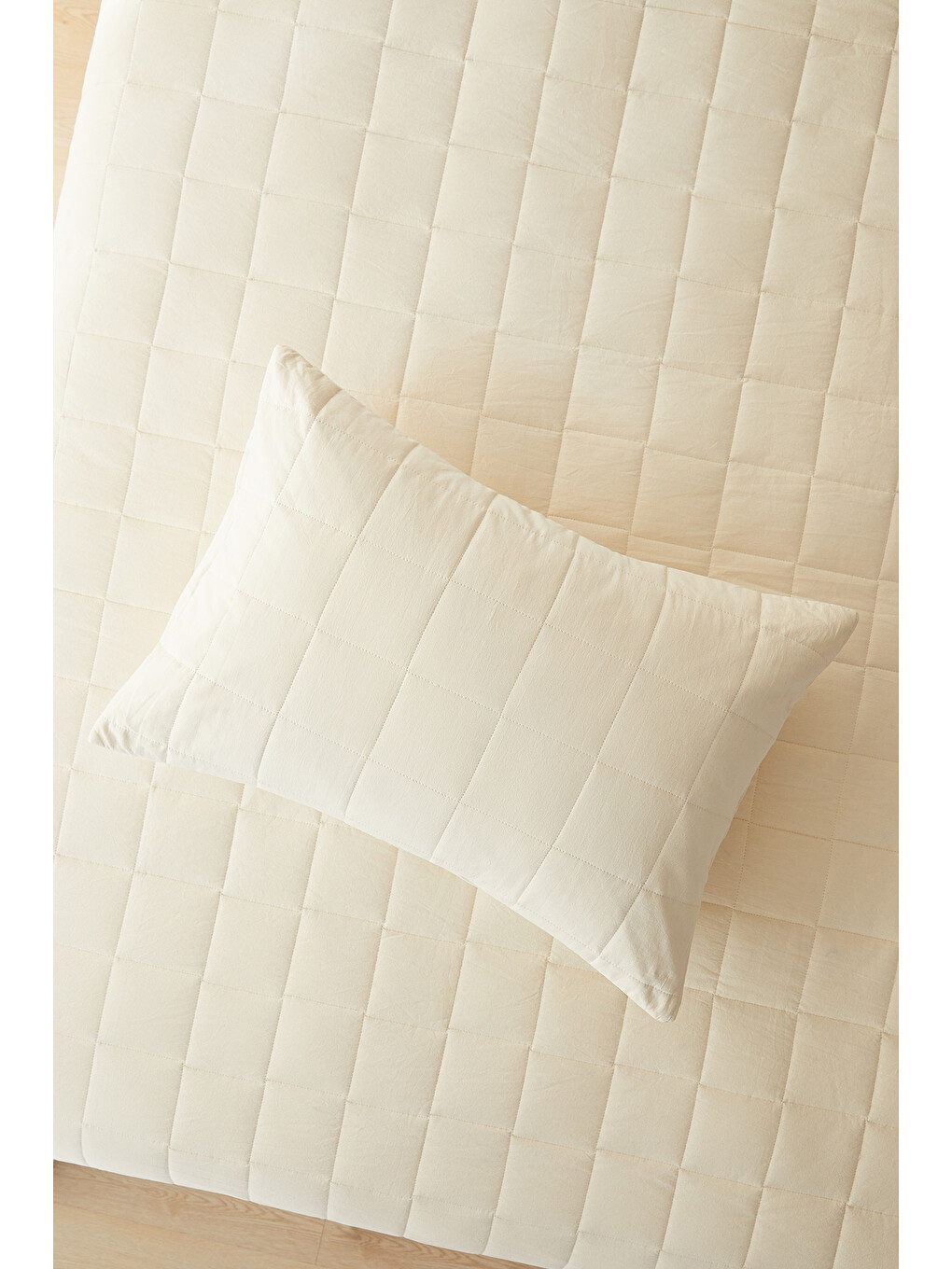 %100 Pamuk Kumaş Kapitoneli Ekru Çok Amaçlı Tek Kişilik Yatak Örtüsü Seti 1 Adet 180 X 230 / 1 Adet-1