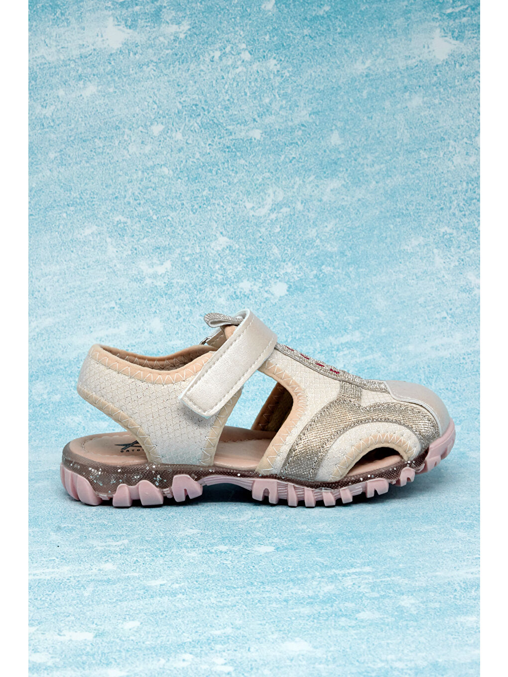 Kahverengi Kız Çocuk Sedef Çoçuk Sim Detaylı Cırtlı Rahat Kalıp Sandalet-3